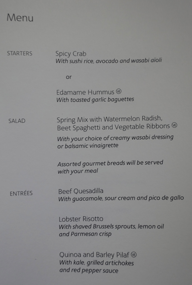 American A321 First Class Menu San Francisco SFO to New York JFK