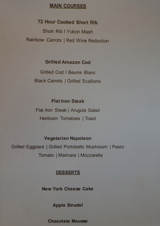 Lufthansa First Class Lounge JFK Menu