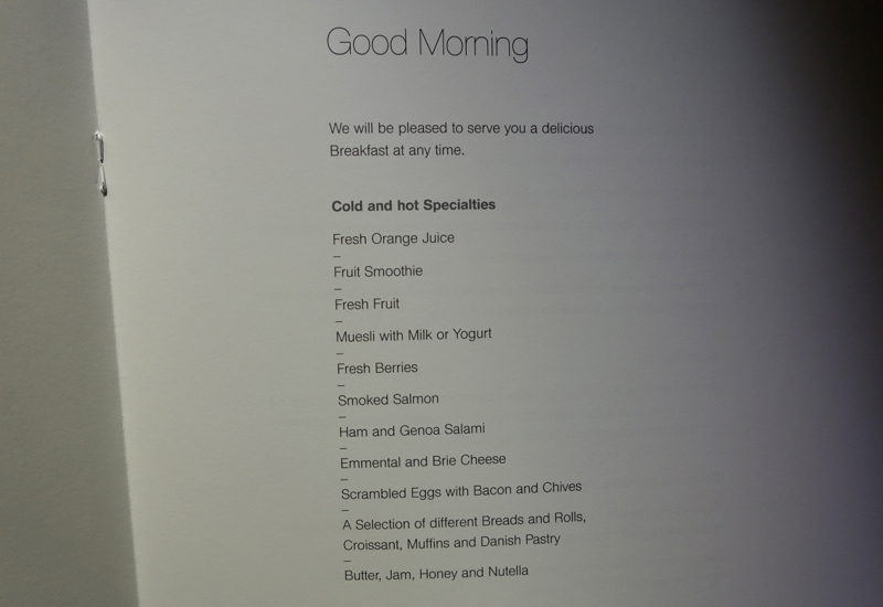 Lufthansa First Class Breakfast Menu