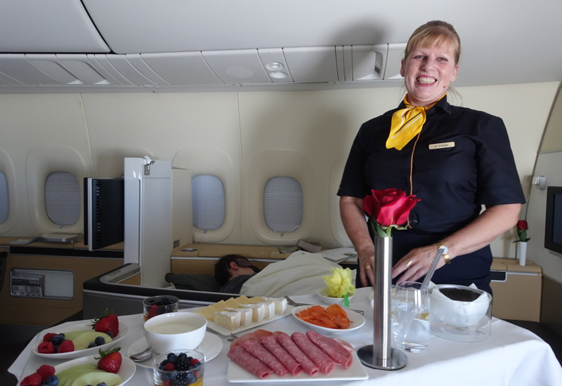 Lufthansa First Class Breakfast with a Smile!