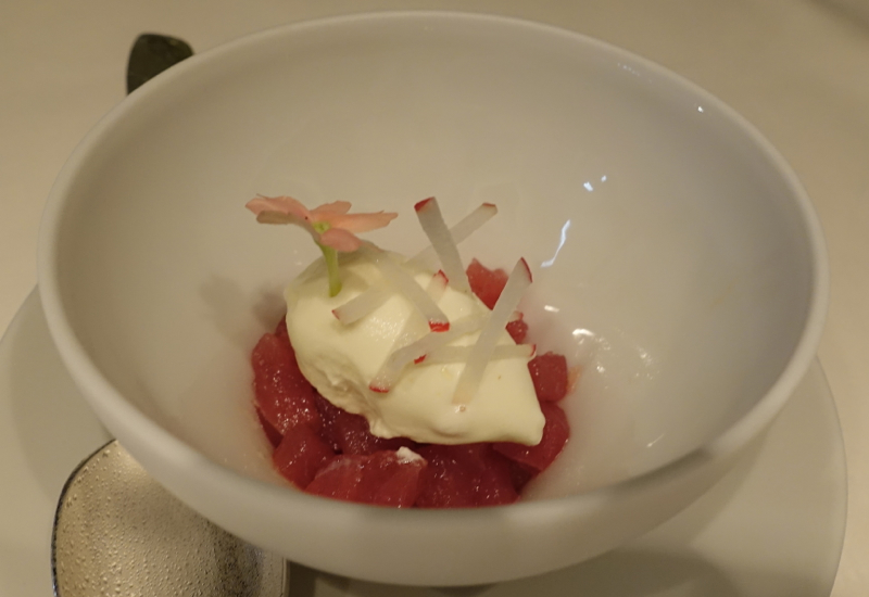 Fresh Tuna Appetizer Before Sauce, Mathieu Pacaud Histoires Review