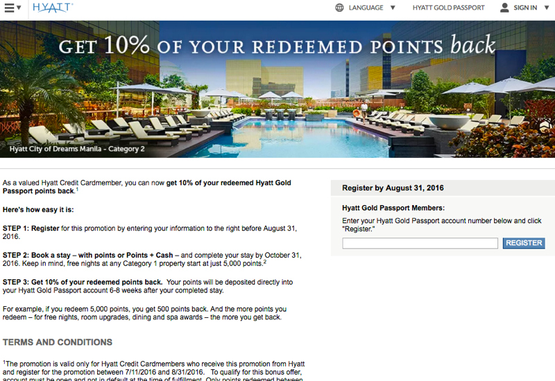 Hyatt 10% Gold Passport Points Back Deal