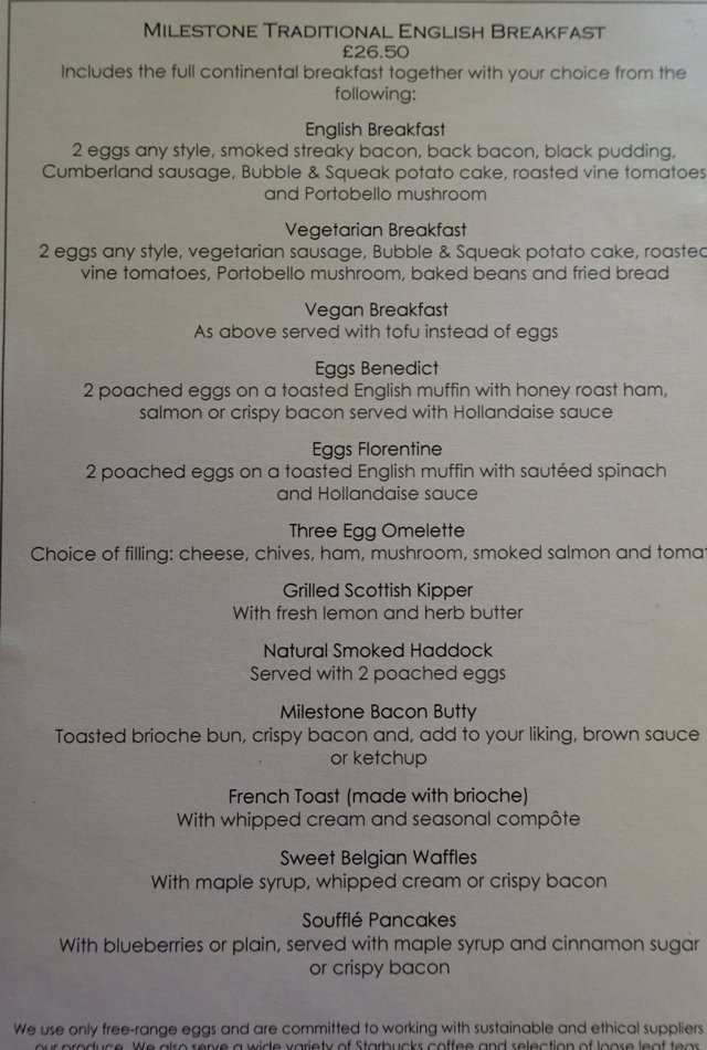 Breakfast Menu, Cheneston's Restaurant London