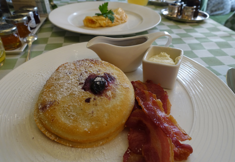 Blueberry Pancakes with Bacon, Milestone Hotel Breakfast Review