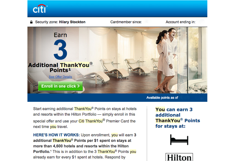6X ThankYou Points for Hilton via Citi ThankYou Premier (Targeted)