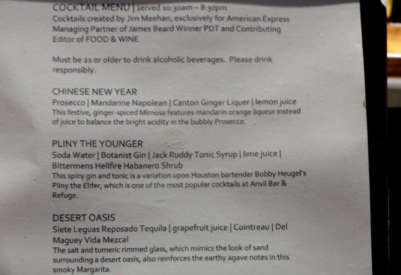 Cocktail Menu by Jim Meehan, AMEX Centurion Lounge Houston Review