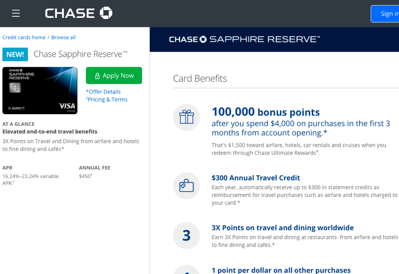 New 100K Chase Sapphire Reserve Card to Launch August 21, 2016