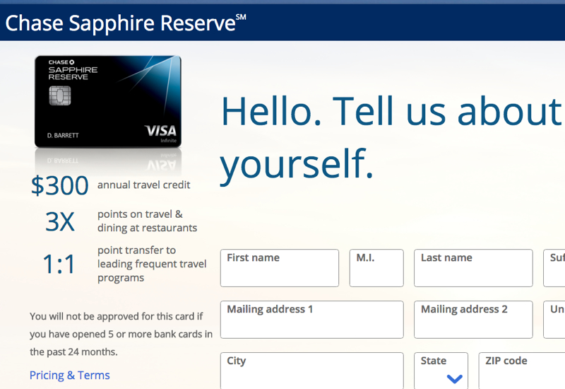 Chase 5/24 Warning on Chase Sapphire Reserve Application