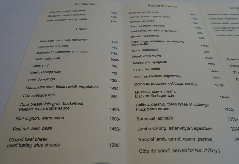 Menu, Anatoly Komm at Raff House Review, Moscow