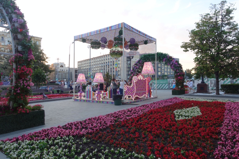 Flowers and Seating, Tverskoy Blvd. and Tverskaya St., Moscow Russia