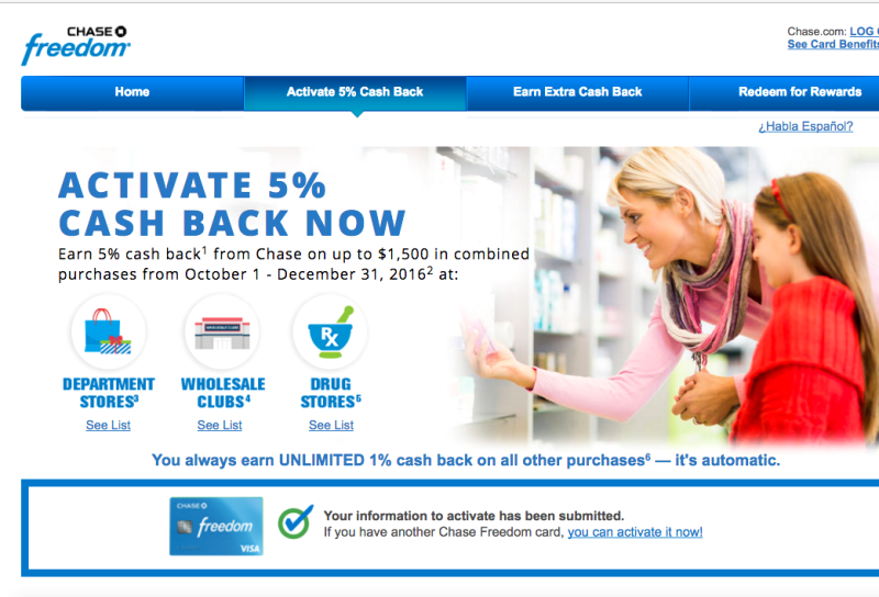 Activate Chase Freedom 5X for Q4 Drug Stores, Wholesale Clubs and