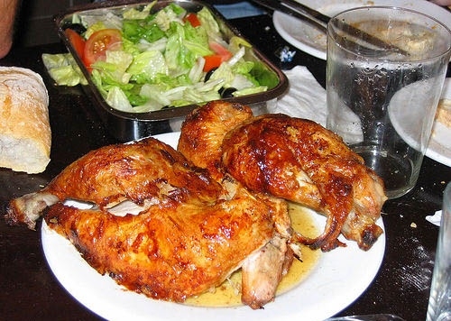 Roast chicken at Casa Mingo, Madrid Spain