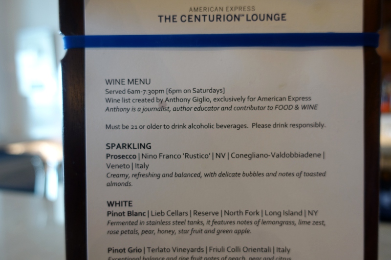 Wine List, The Centurion Lounge New York LaGuardia