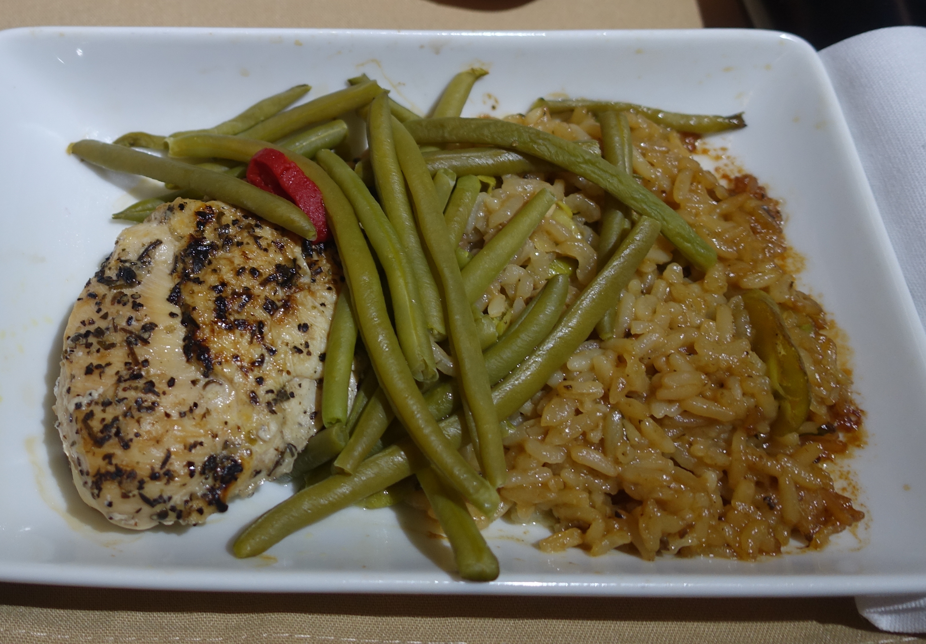 Chicken with Herbes de Provence and Mushroom Risotto, American Airlines Domestic First Class Review