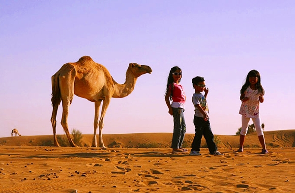 Kids with camel, Dubai