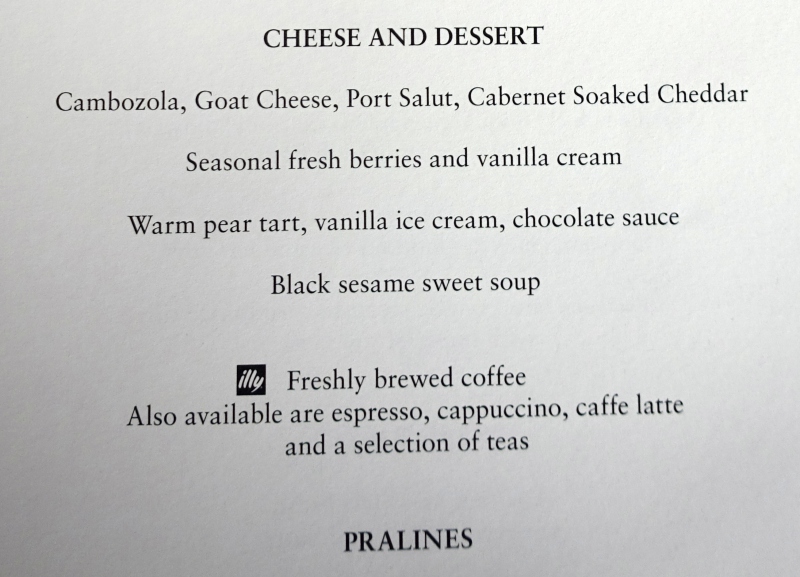 Cathay Pacific First Class Review-Supper Menu Cheese and Dessert