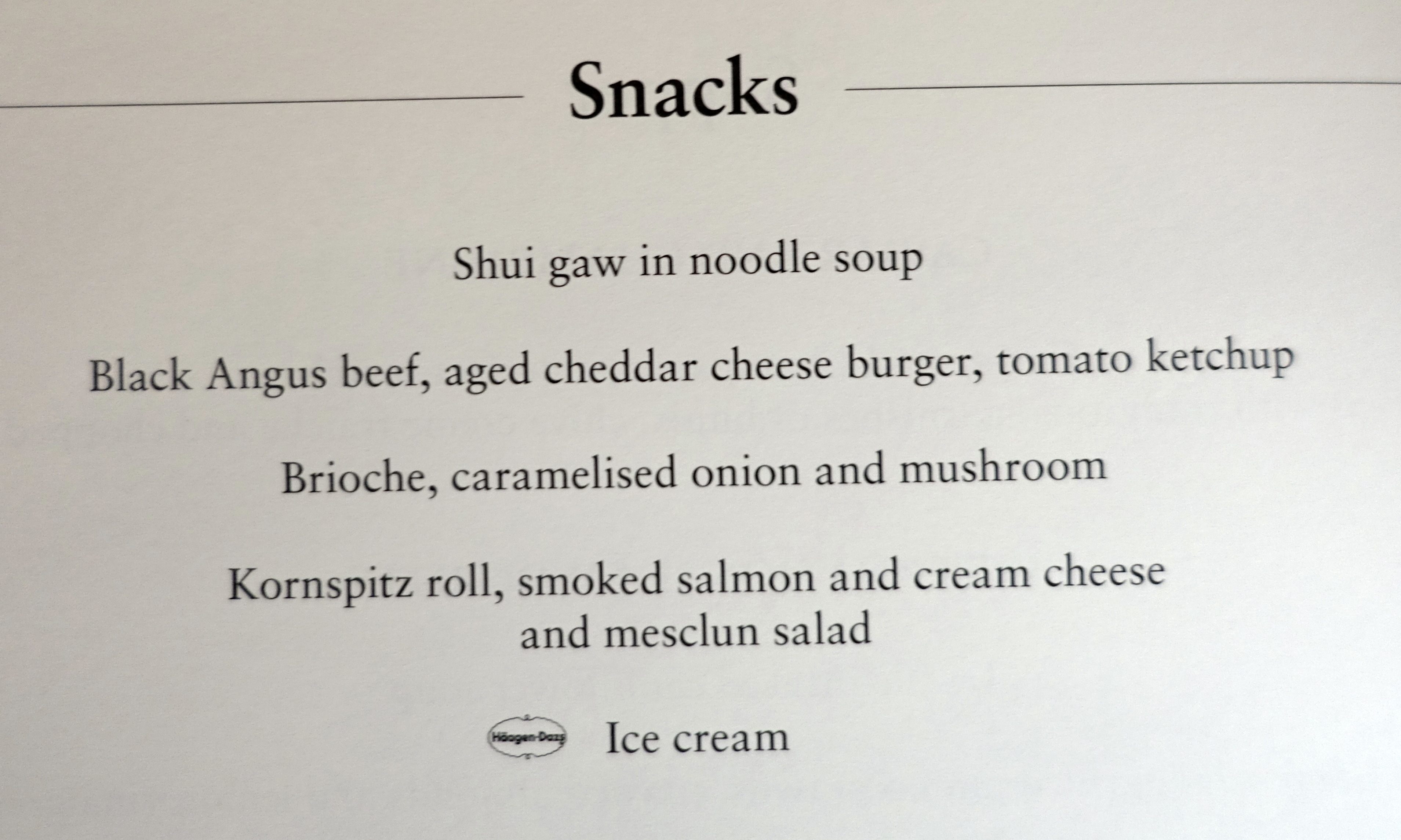 Cathay Pacific First Class Review-Snack Menu