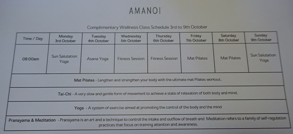 Yoga and Pilates Class Schedule, Amanoi