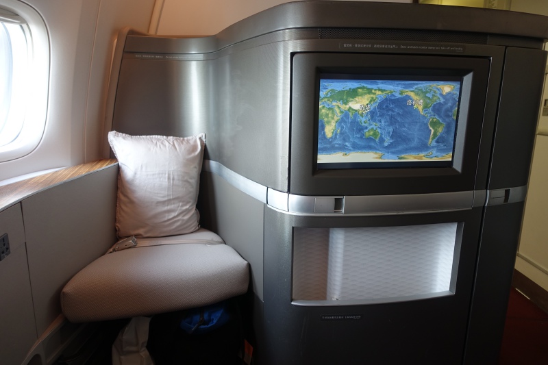 Cathay Pacific First Class Review-Ottoman and IFE TV Screen