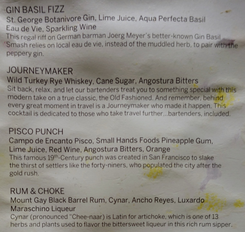 Cocktail Menu, AMEX Centurion Lounge SFO Review