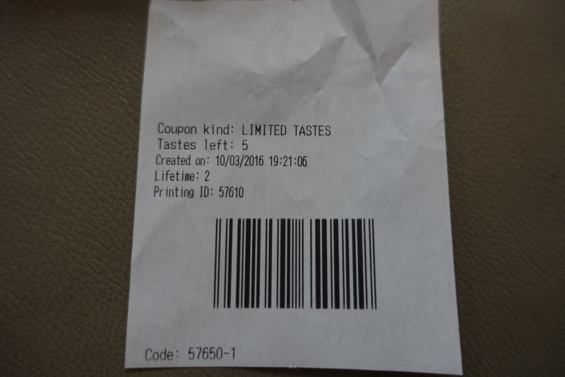 Wine Tasting Slip with Bar Code, AMEX Centurion Lounge SFO Review
