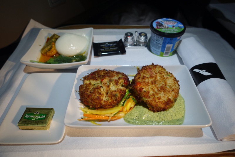 Dinner, American First Class A321 Review Red Eye Flight SFO-NYC