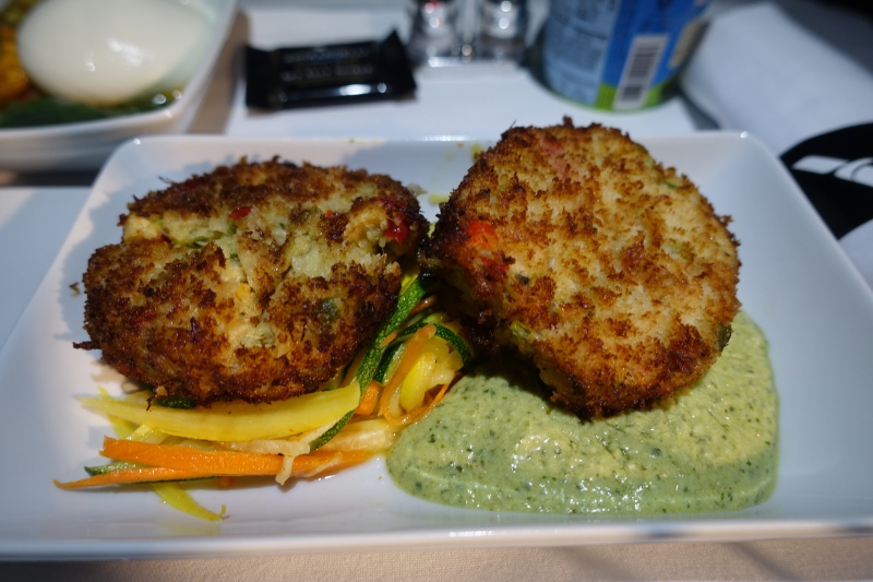 Seared Crab Cakes, American First Class A321 Review