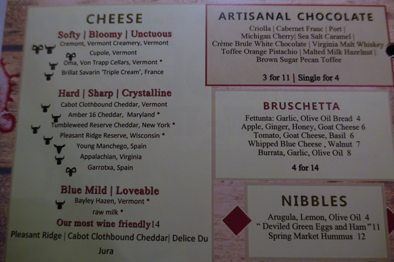 Cheese Choices, ENO Wine Bar, Four Seasons Washington, DC