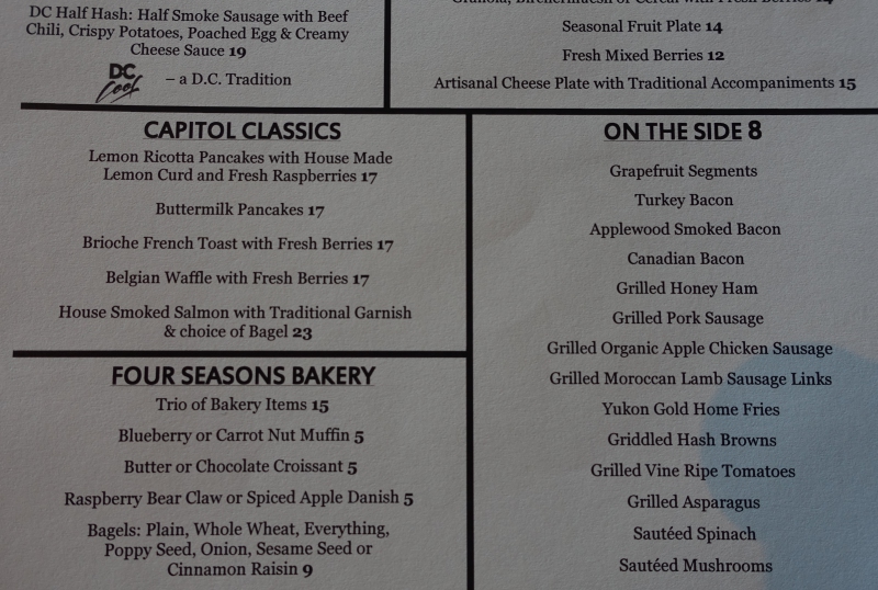 Seasons Breakfast Menu, Four Seasons DC Review