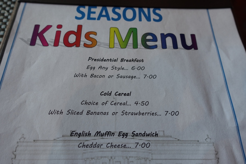 Kids' Menu at Seasons, Four Seasons Washington DC Review