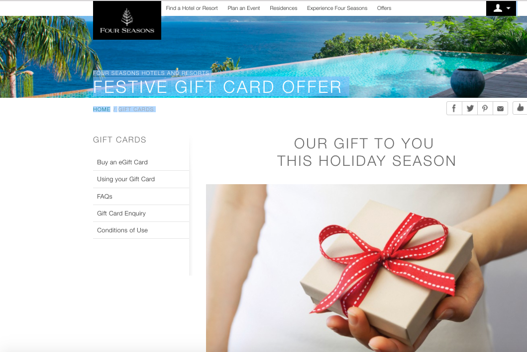 Four Seasons Deal: Buy Gift Cards with 20% Bonus