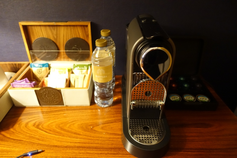 Nespresso Machine and Bottled Water, Raffles Dubai Review