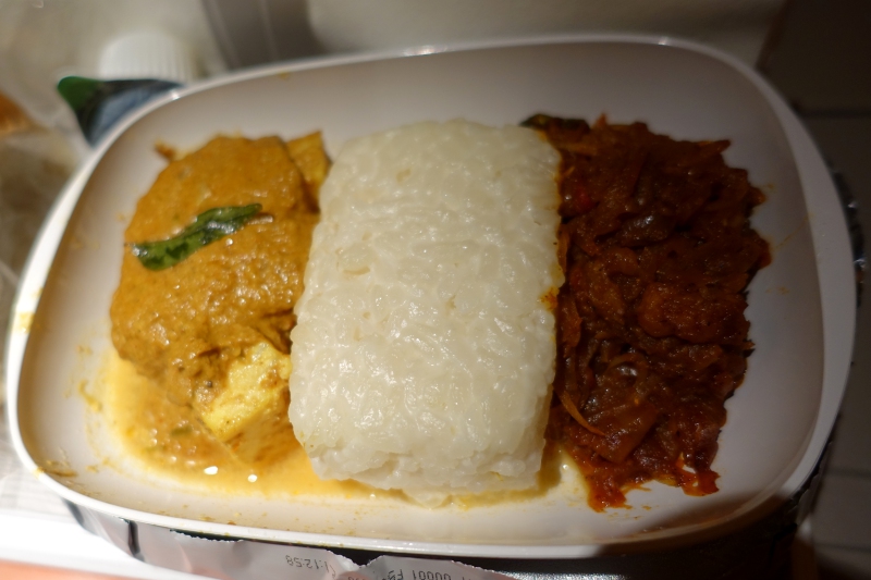 Emirates Economy Class: Fish Curry with Coconut Rice and Spicy Sambal