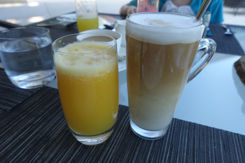 Pineapple-Orange Juice and Latte, Park Hyatt Maldives Review