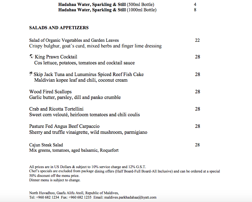 Island Grill Menu-Appetizers-Park Hyatt Maldives