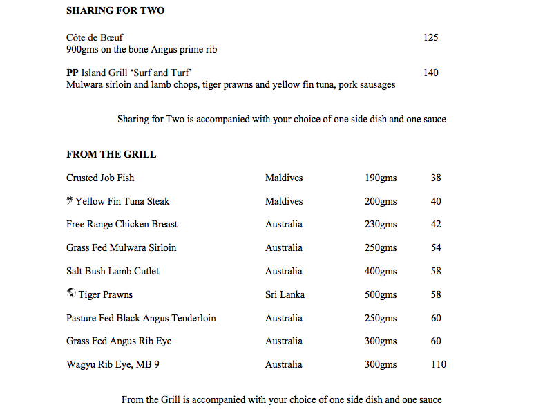 Island Grill Menu-Park Hyatt Maldives