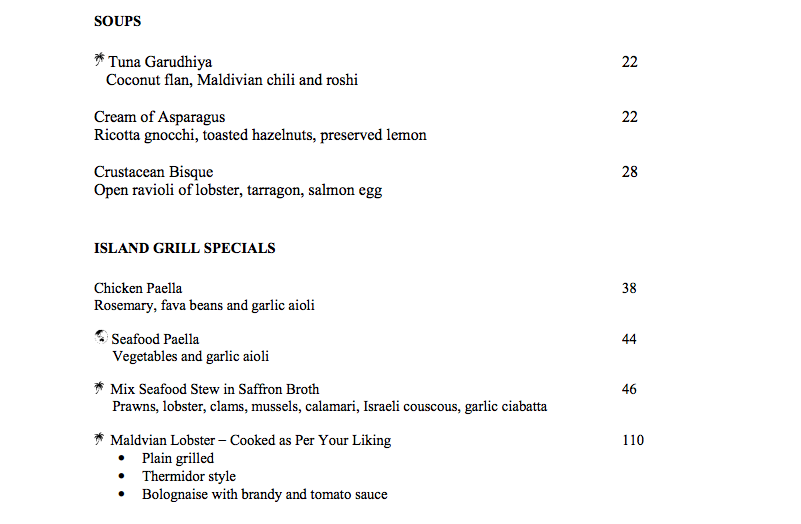 Dinner Menu-Soups-The Island Grill-Park Hyatt Maldives