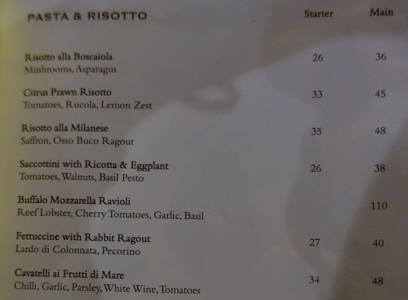 Deelani Pasta and Risotto Menu