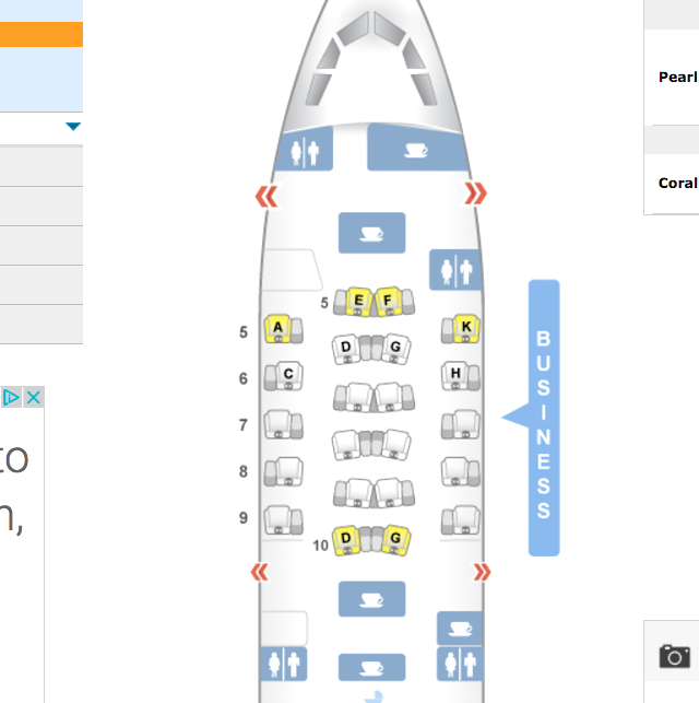 Etihad A330-200 Business Class Seat Map