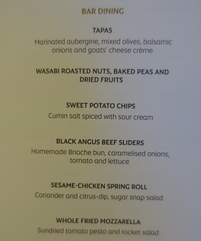 Bar Menu, Etihad First Class Lounge Abu Dhabi