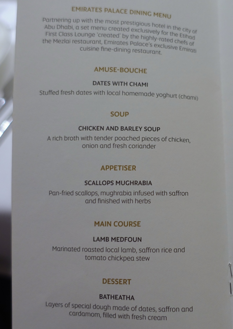 Emirates Palace Menu, Etihad First Class Lounge Review