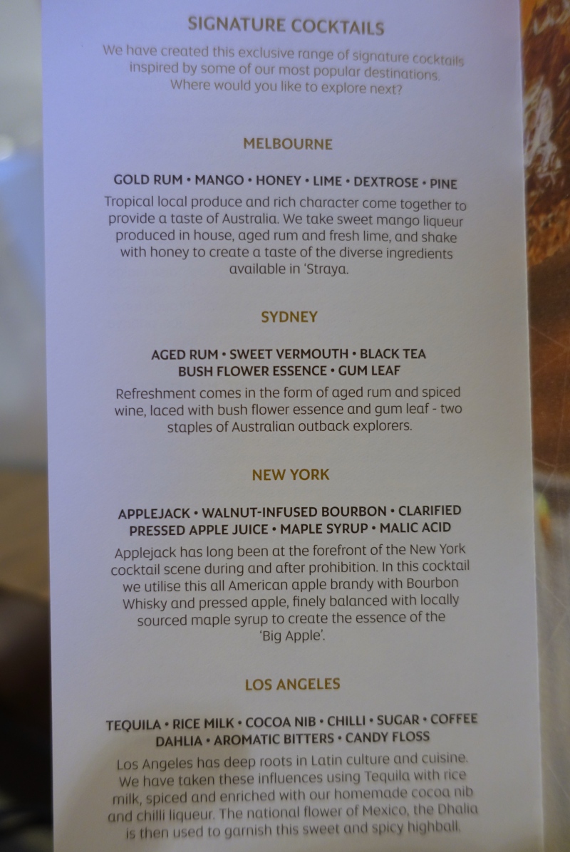 Signature Cocktail Menu, Etihad First Class Lounge Abu Dhabi