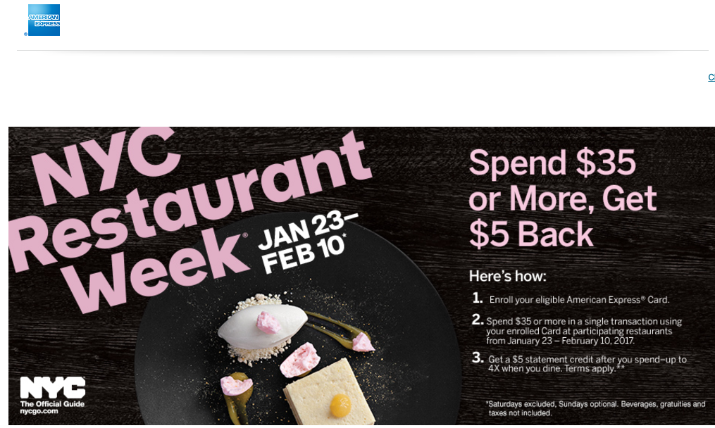 Enroll Your AMEX Card for Restaurant Week Statement Credit