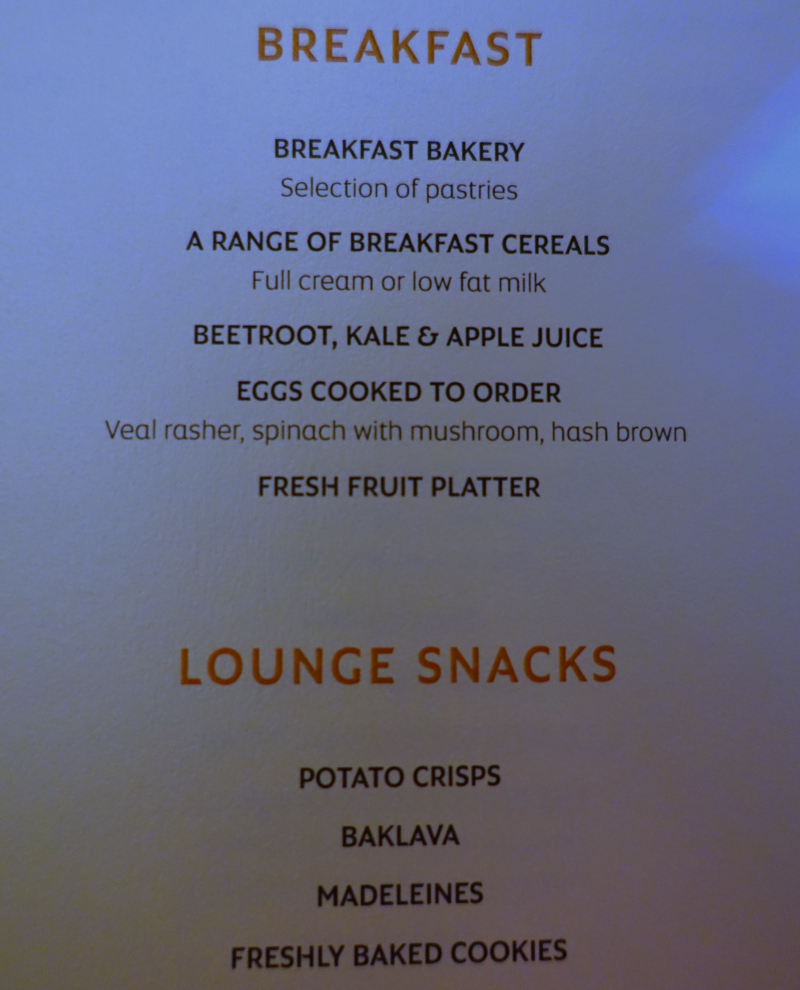 Etihad First Class Menu