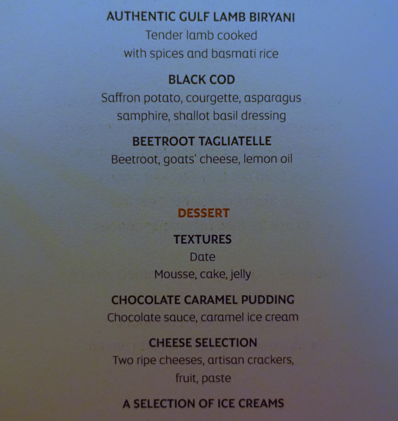 Etihad First Class Menu-Grilled Items