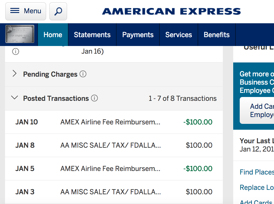 2017 AMEX Airline Fee Credits Have Posted