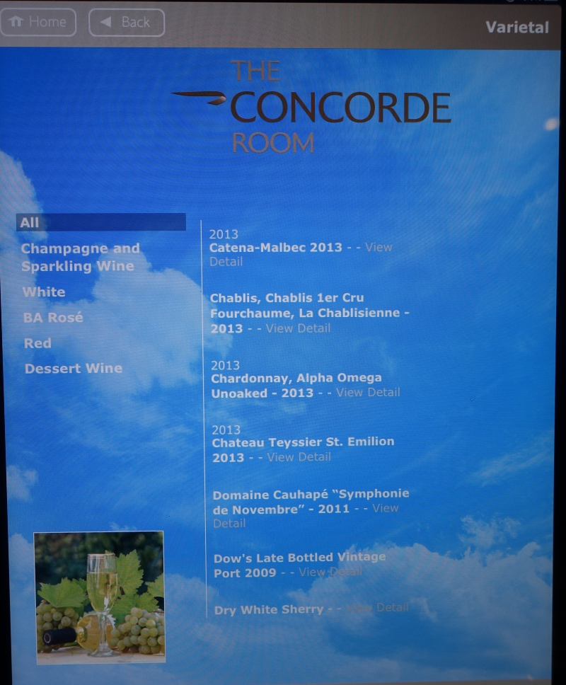 Wine List, British Airways Concorde Room New York JFK