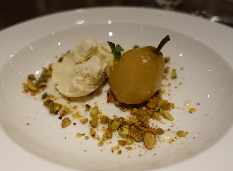 Poached Pear with Ice Cream, British Airways Concorde Room JFK Review