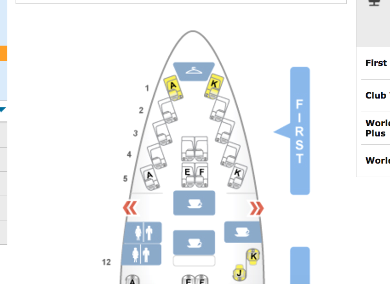 British Airways First Class 747-400 Seat Map