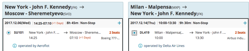 Aeroflot Business Class LAX to Moscow SVO for 80K SkyPass Miles